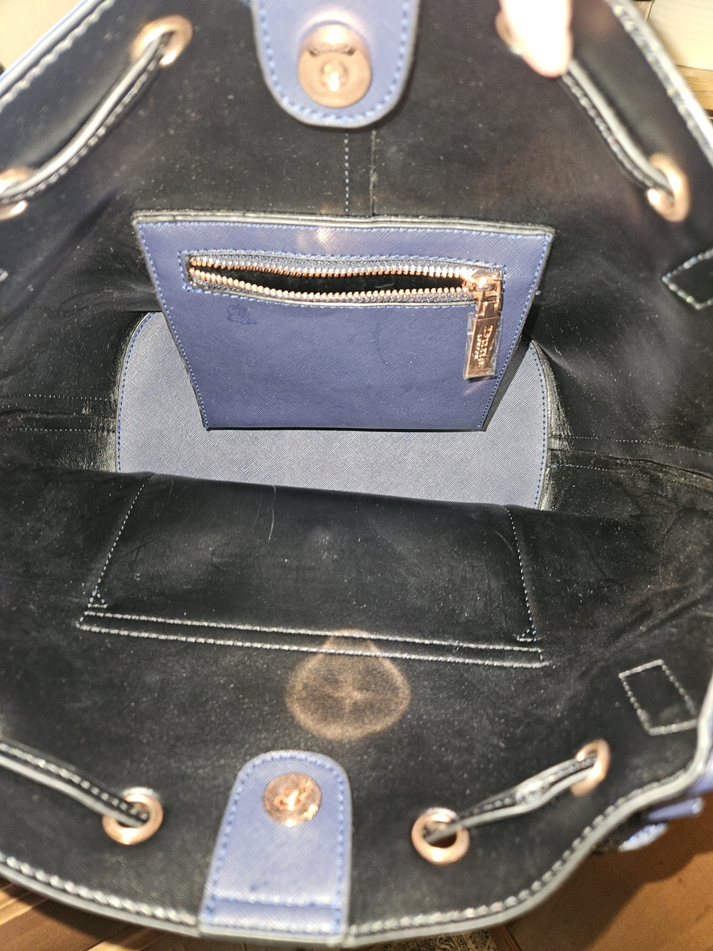 Dune London Navy Blue Bucket Bag with Rose Gold-Tone/Copper Hardware NWOT - Picture 3 of 16